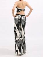 Abstract Print Tube Top and Wide Leg Pants Two-Piece Set