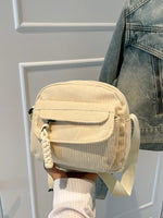 Corduroy Crossbody Bag with Adjustable Strap