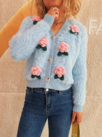 Flower Fuzzy Button-Up Cardigan