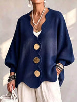 Full Size Scalloped-Edge Oversized Button-Down Cardigan Plus Size