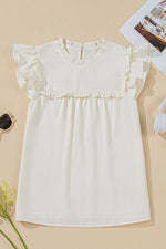 Solid Color Ruffle Trim Waffle Knit Blouse