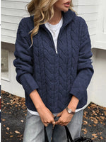 Zip Collar Cable-Knit Sweater