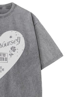 Heart Round Neck Short Sleeve T-Shirt