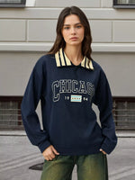 Striped Collar Letter Graphic Sweatshirt