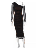 One-Shoulder Ruched Bodycon Midi Dress