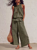 Smocked Ruffled Hem Top and Wide-Leg Pants Set