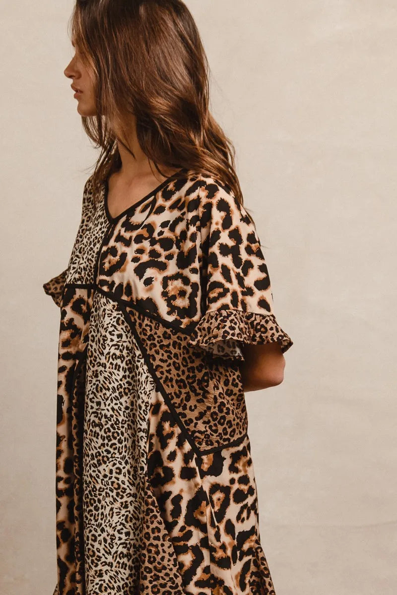 BiBi Leopard Prints Mix and Match Short Sleeves Dress