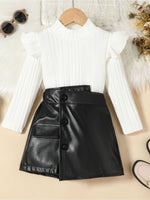 Children's Ribbed Knit Top and Leather Skirt Set