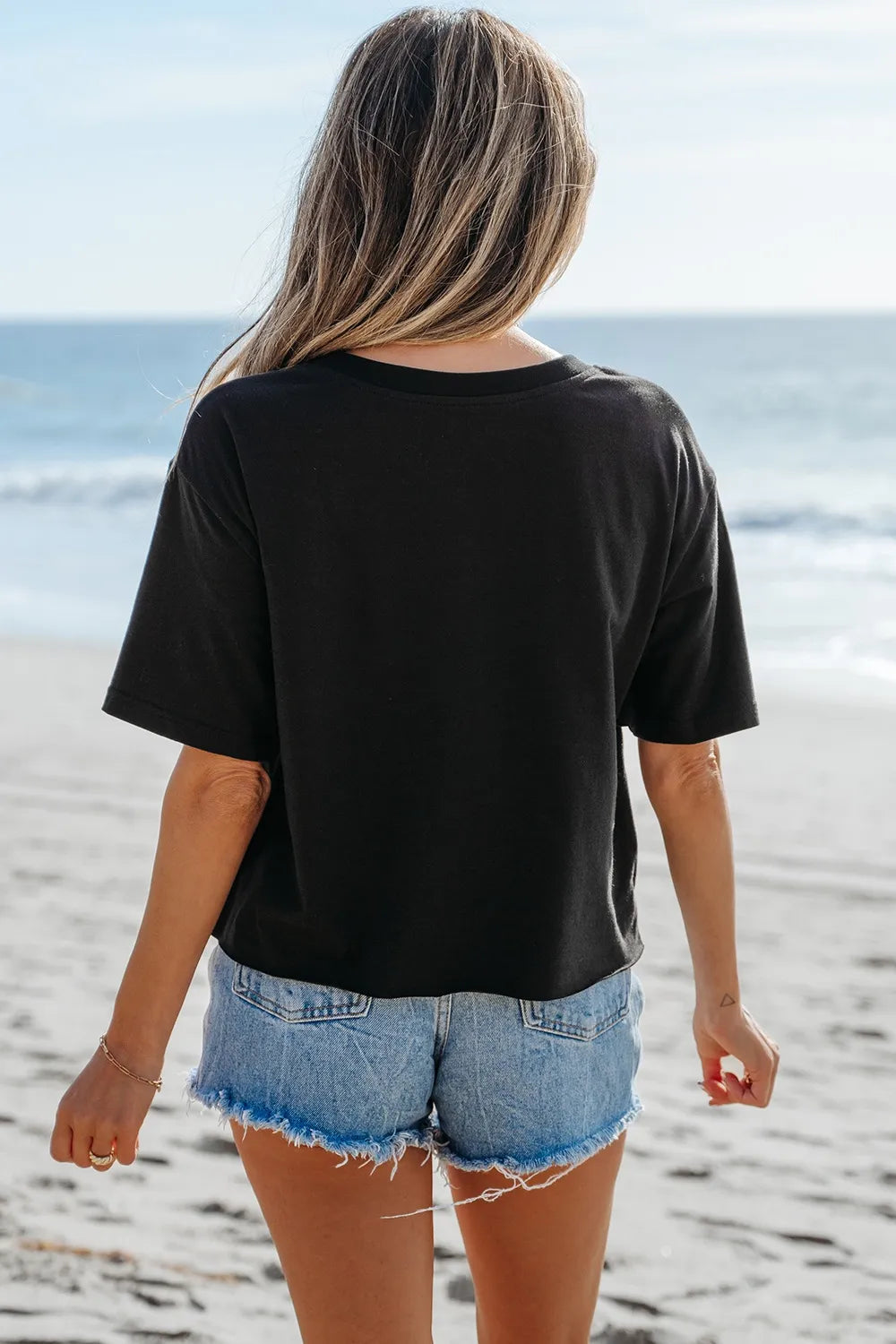 Checkered Peace Sign Round Neck T-Shirt
