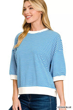 Zenana Striped Contrast Trim Banded Bottom Top