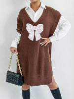 Embroidered Bow V-Neck Sweater Vest
