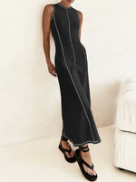 Contrast Stitching Round Neck Sleeveless Midi Dress