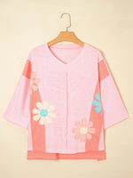 Flower Patched Exposed Seam Oversized T Shirt
