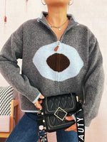 Zip-Up Contrast Trim Cardigan