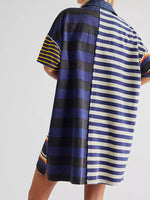 Striped Oversized Half Button Shirt Dress