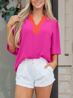 Notched Half Sleeve Blouse