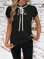 Tie Neck Short Sleeve Blouse