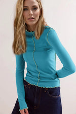 Basic Bae Contrast Trim Mock Neck Long Sleeve T-Shirt