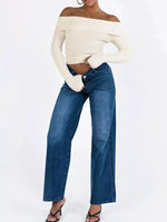 Off-Shoulder Ribbed Knit Sweater