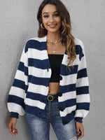 Striped Button-Up Long Sleeve Cardigan