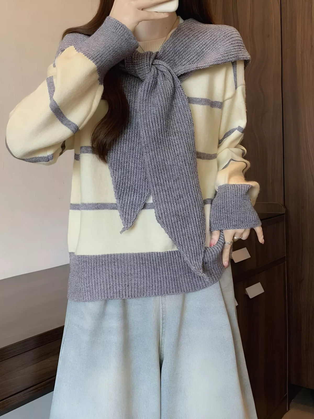 Striped Round Neck Long Sleeve Sweater
