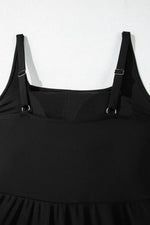 Side Tied Waist Square Neck Adjustable Straps A-line One Piece Swim Dress