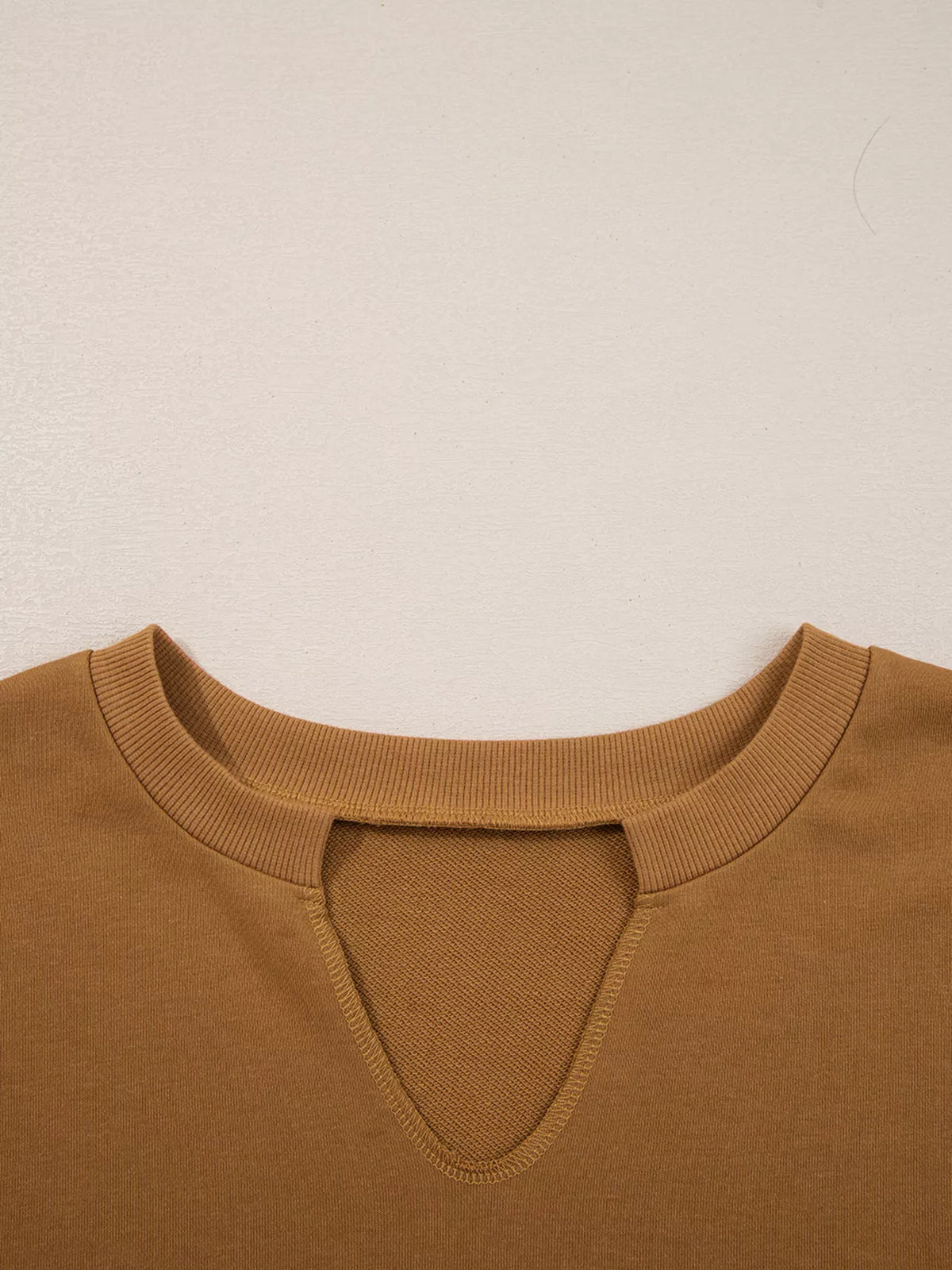 Oversized Textured Split Neck High Low Sweatshirt