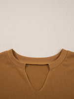 Oversized Textured Split Neck High Low Sweatshirt