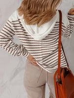 Striped V-Neck Long Sleeve Knit Hoodie