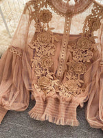 Floral Lace Blouse & Cami Set