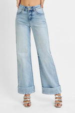RISEN Full Size Tummy Control High Rise Ankle Wide Cuffed Jeans Plus Size
