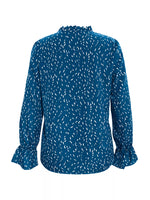 Ruffled Printed Tie Neck Long Sleeve Blouse