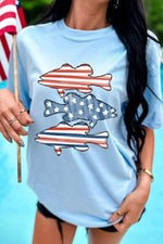 Patriotic Fish Graphic Short Sleeve T-Shirt