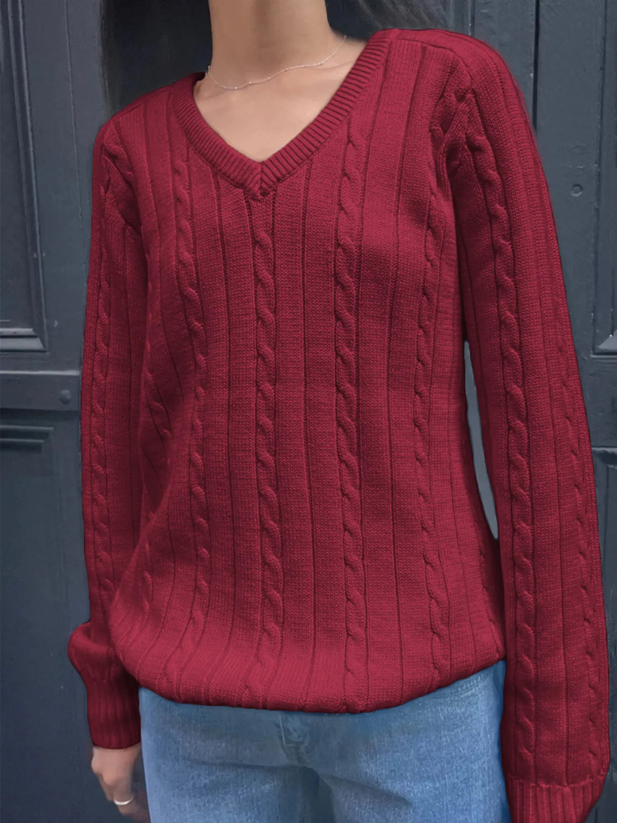 Cable Knit V-Neck Pullover Sweater