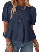 Ruched Tiered Puff Sleeve Blouse
