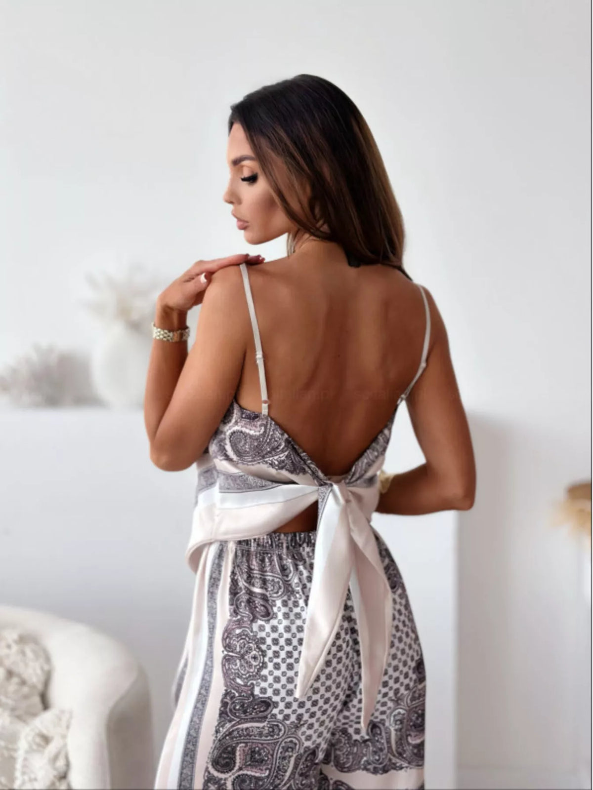Tie Back Printed Cami and Pants Set