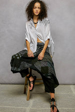 POL Button Down Embroidered Floral High-Low Hem Shirt