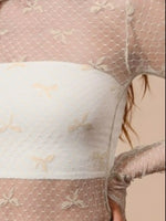 SO ME Bow Ribbon Pattern Sheer Lace Top