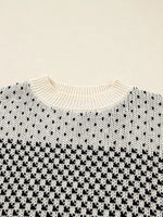 Contrast Color Pattern Lantern Sleeve Sweater