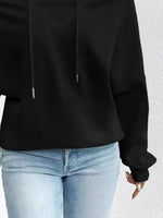 Full Size Off-Shoulder Drawstring Long Sleeve Top Plus Size