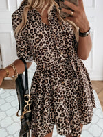 Printed Tie Waist Roll-Tab Sleeve Mini Dress