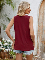 Eyelet Cutout Round Neck Tank