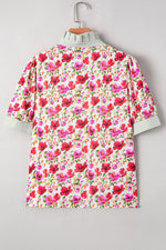 Printed Collared Neck Short Sleeve Blouse