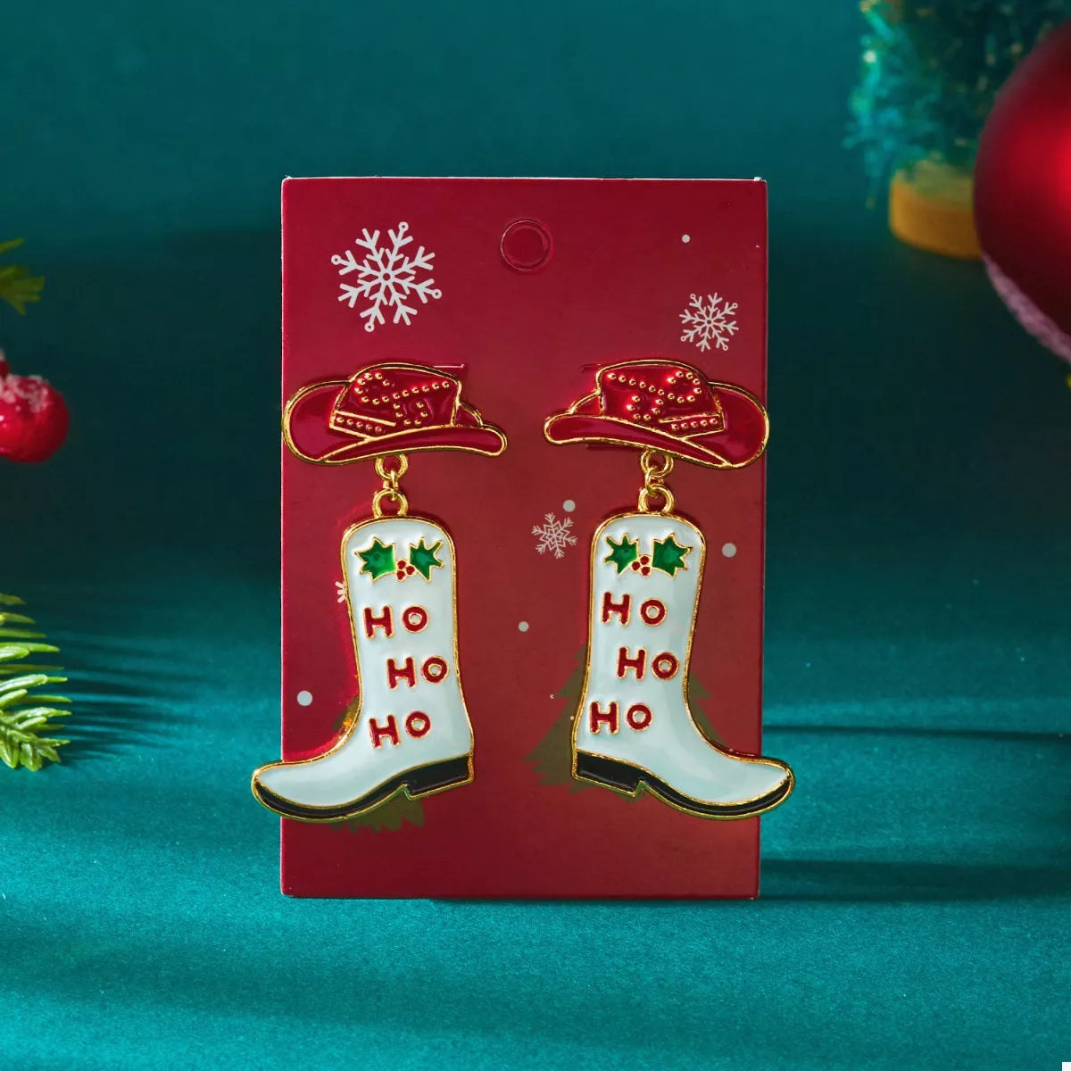 Christmas Cowboy Boots Earrings