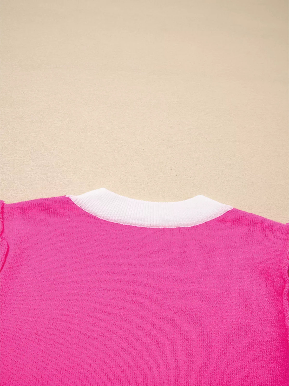 XOXO Valentines Contrast Trim Crew Neck Short Sleeve Sweater