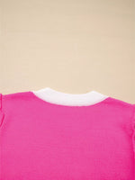 XOXO Valentines Contrast Trim Crew Neck Short Sleeve Sweater