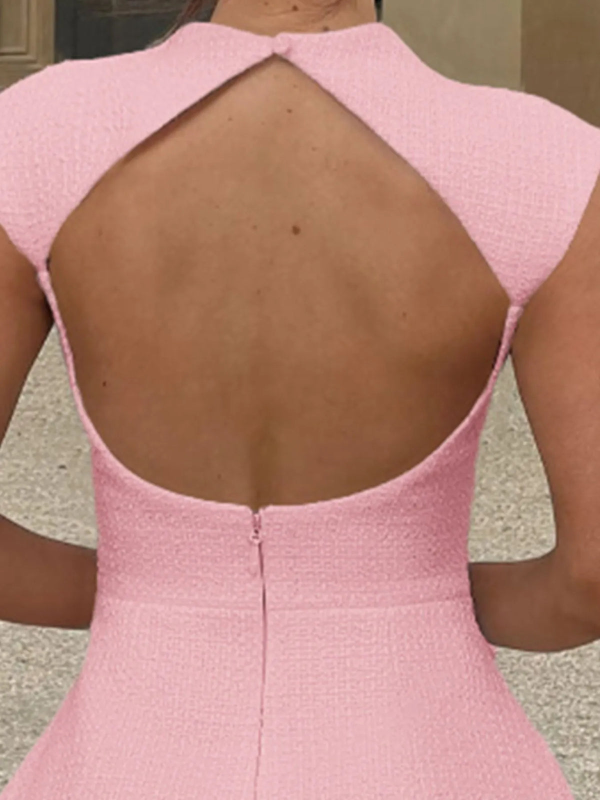 Cutout Back Round Neck Cap Sleeve Mini Dress