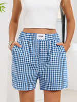 Gingham Elastic Waist Casual Shorts
