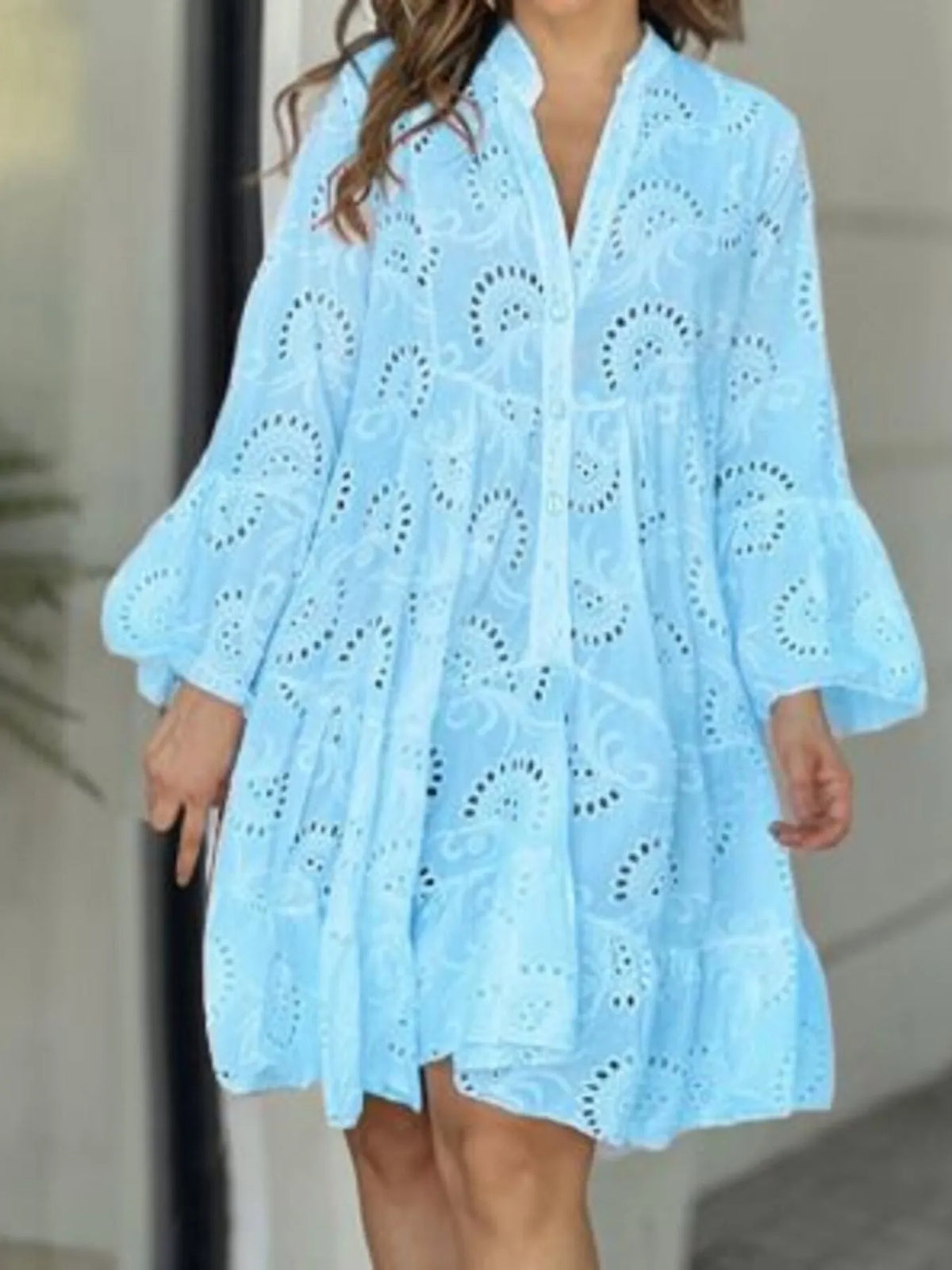 Full Size Eyelet Ruffled Hem Tiered Dress Plus Size