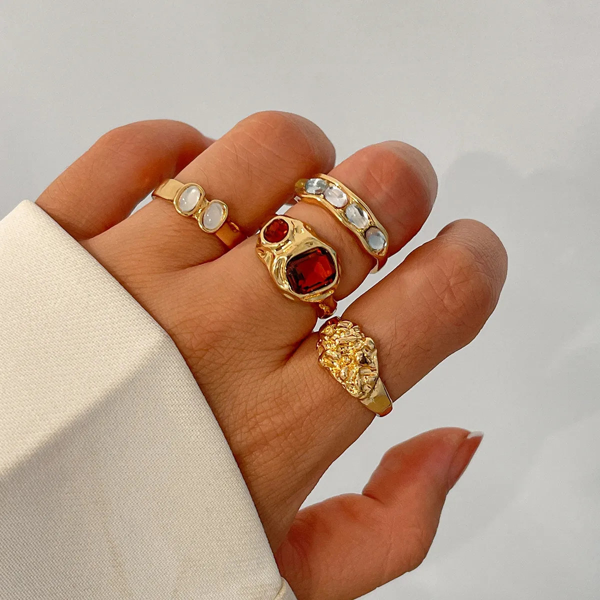 4-Piece Stainless Steel Inlaid Rhinestone Ring